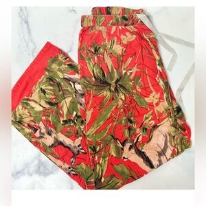 Anthropologie Lilka Vibrant Red and Green Nature Print Pajama Pants